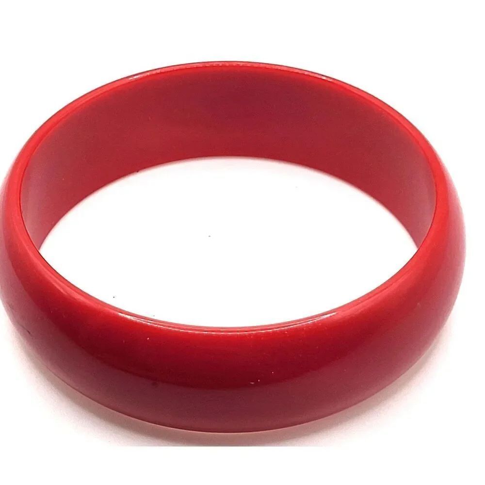Vintage Lucite Bakelite? Red Wide Bangle Bracelet Chunky 2.7in dia